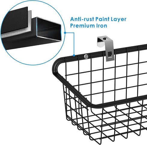 Wall Baskets, Packism 4 Pack Cabinet & Wall Mounted Wire Baskets, Multifunctional Hanging Wire Basket for Kitchen, Home, Office, Bathroom, Garage Storage, Wire Storage Baskets with Mount Hooks, Black