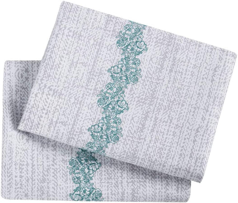 Wake In Cloud - Pack of 2 Pillow Cases, Reversible with Gray Grey Teal Turquoise, Soft Microfiber Pillowcases (King Size, 20x36 Inches)