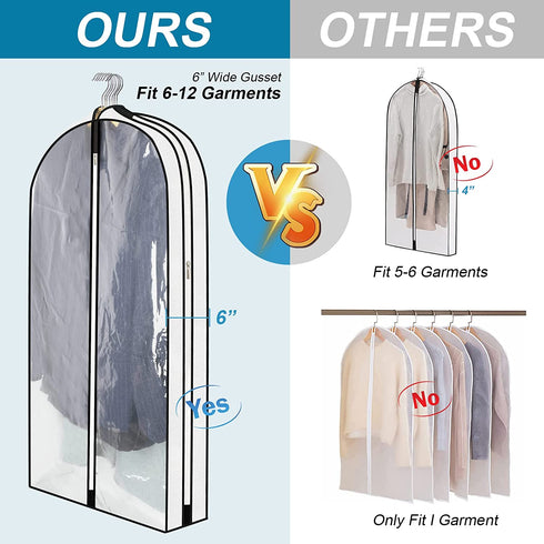 BiCINE 40" Garment Bags for Hanging Clothes 6" Gusset, Clear Suit Bags for Closet Storage Travel with 2 Zippers, Breathable Clothes Garment Cover for Coats Sweaters Shirts Dress (White, 3 Pack)