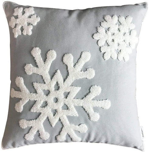 HUAGUOGUO 18 x 18 Inch 2PCs Embroideried Pillowcase?Christmas Holiday Falling Snowflake Cotton Linen Throw Pillow Cover Cushion Home Sofa Bed Car Decorative (Grey)