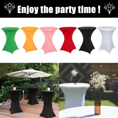 SUNTQ Cocktail Table Covers 32x43, Spandex Stretch Square Corners White Tablecloths, Fitted High Top Round Table Cloth for Weddings,Birthday,Vendors,Outdoor Party,DJ,Banquet,Tradeshows