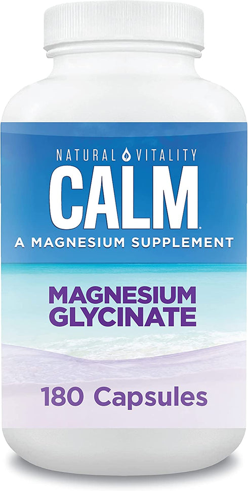 Natural Vitality Calm Magnesium Glycinate Supplement, Magnesium Supports Bone, Muscle, Heart, & Nerve Health, Supports a Balanced Mood, Non-GMO, Vegan, Gluten Free 180ct Capsules