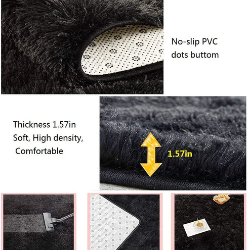 wxnzsl Fluffy Area Rugs for Bedroom, 3x5 feet Fuzzy Faux Fur Rug Living Room Carpets,Soft Furry Rugs for Kids /Baby/Girls Room and Nursery - Black