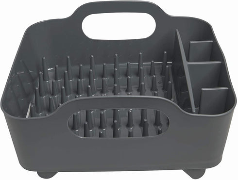 Umbra Tub Dish Drying Rack Lightweight Self-Draining Dish Rack for Kitchen Sink and Counter at Home, RV or Motorhome, Charcoal