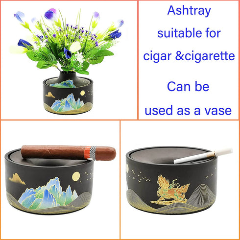 Ashtray for Weed, Cigar Ashtray HSimpleStyle Ash Tray Suitable for Cigarette and Cigar, Ashtray with Lid as a Vase Suitable for Home, Office, Patio, Indoor, Outdoor