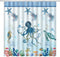 Sea Animal Shower Curtain Octopus Turtle Starfish Undersea Creatures Blue Stripe Design Decor,Ocean Fabric Bathroom Set Hooks 70'Wx 70'