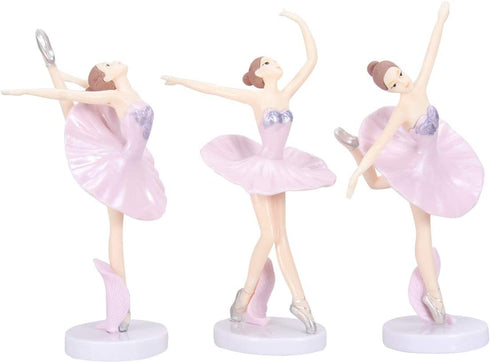 LIOOBO Pack of 3 Ballerina Statue Desktop Ornament Plastic Dancing Girl Crafts Figurines Pink