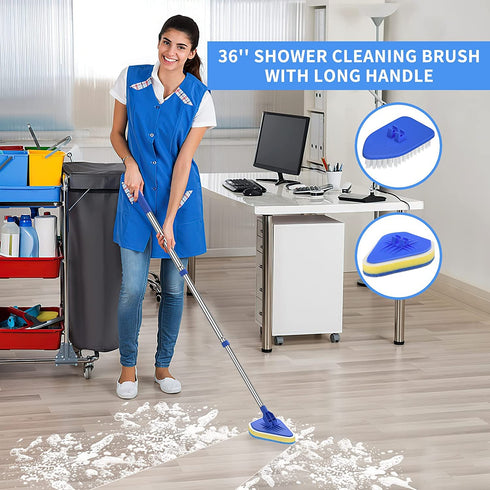LMAIVE Shower Cleaning Brush, 36'' Shower Scrubber, Tile Tub Scrubber with Long Handle, Bathroom Brushes for Cleaning, Extendable Bathtub Scrubber Sponge, Scrub Brush with Long Handle for Floor