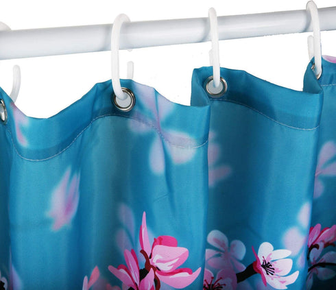 LIVILAN Cherry Blossom Shower Curtain Japanese Shower Curtain Floral Sakura Plum Blossom Flower Shower Curtains with 12 Hooks Teal Blue and Pink Pretty Shower Curtain, 72" W x 84" H