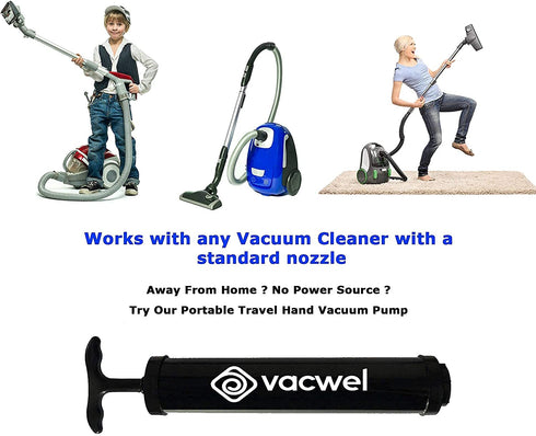 Vacwel Small Space Saver Vacuum Storage Bags for Clothes Storage. Vacuum Seal Bags for Clothing Storage, Linen Packing & Travel. Hand Pump + 8x Clothes Vacuum Storage Bags 28 x 20? (Small 8-Pack)