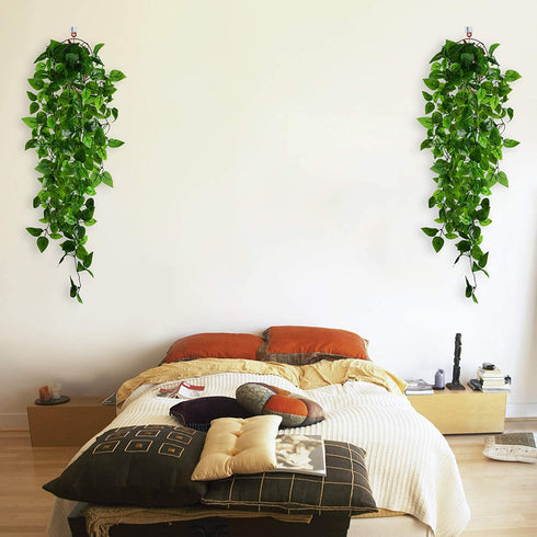 BABEIYXM Artificial Hanging Plants 2pcs Set,3.6 Feet Fake Hanging Plants Artificial Ivy Fakev Leaves,Suitable for Wall Indoor Outdoor Garden Wedding Decoration (with Basket)