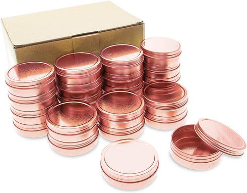 Mimi Pack 24 Pack Tins 1 oz Shallow Round Tins with Solid Screw Lids Empty Tin Containers Cosmetics Tins Party Favors Tins and Food Storage Containers (Rose Gold)