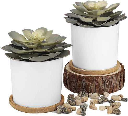 Hopewood Artificial Succulents in Pots,Large Succulents Plants Artificial with Bamboo Trays, 5.5" X 6" Fake Plants for Bedroom Decor, Set of 2