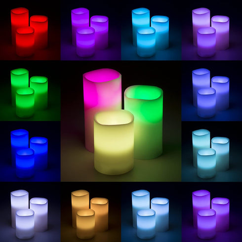 Lavish Home 72-0030C 3 Piece LED Color Changing Flameless Candle Set w/Remote, 3"x3"x6", Multicolor