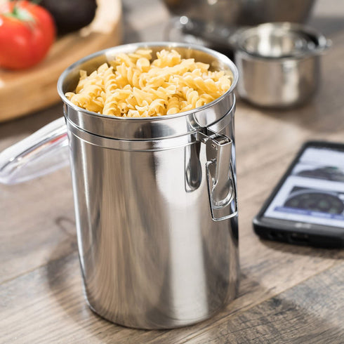 Stainless Steel Canisters for the Kitchen - Beautiful Airtight for Kitchen Counter, Medium 64 fl oz, Food Storage Container, Tea Coffee Sugar Flour Canisters by SilverOnyx - Medium 64oz - 1 Piece