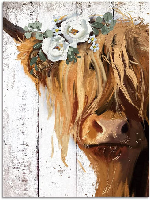 HLJ ART Cow Print Farmhouse Wall Decor - Abstract Canvas Paintings Picture Prints Artwork for Home Decor (Brown, 11 x 14inch)