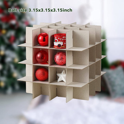 Christmas Ornament Storage Box - Holding 64 Christmas Ornaments, Holiday Ornaments Storage with Dividers, Ornament Storage Bins with Lid (Gray)