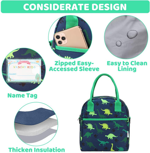 Lunch Box Bag for Kids,VASCHY Insulated Lightweight Lunch Box Tote for Toddler Boys and Girls School Daycare Kindergarten Dinosaur