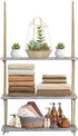 Sorbus Wood Hanging Shelf 3-Tier Rustic Wood Swing Storage Shelves Jute Rope Organizer Rack, Floating Display Shelves (Grey)