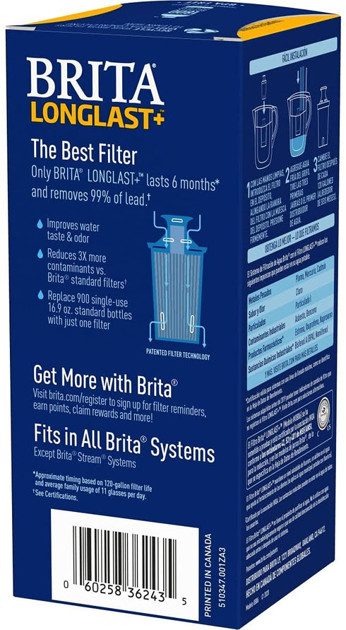 Brita Longlast Pitcher and Dispenser Replacement Water Filters, Blue, 1 Count