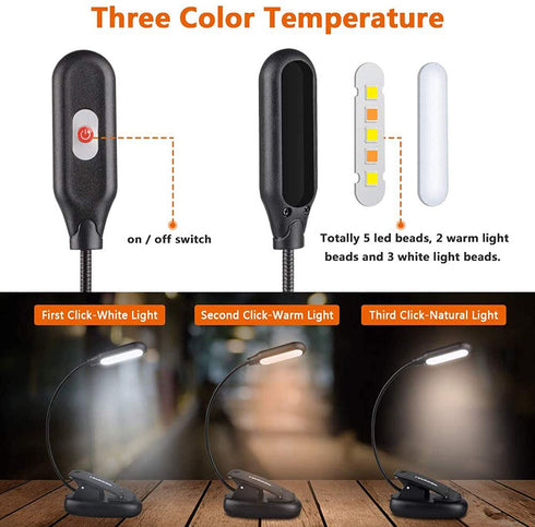 LEPOWER Clip on Book Light/Reading Light/Clip Light with 5 LED Eye Care, 3 Color Changeable, Portable Reading Lamp, Battery & USB Operated, Bed Light for Kids, Bookworms, Students