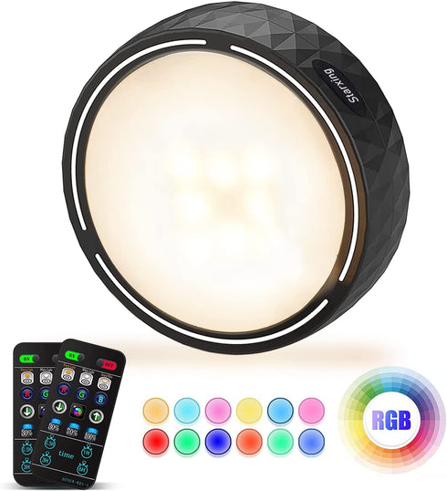 Battery Powered Ceiling Light, Starxing 5 inch Wireless Puck Lights with Remote Control, Shower Lights Fixture with DC Charger (Black)