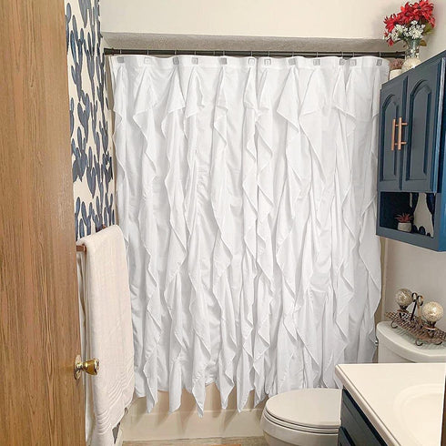 Volens White Ruffle Shower Curtain Farmhouse Fabric Cloth Curtains for Bathroom, 72x72 in Long