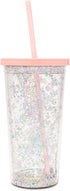 Ban.do Deluxe Glitter Sip Sip Insulated Tumbler with Reusable Straw, 20 Ounce Travel Cup with Lid, Glitter Bomb
