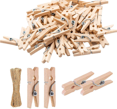 Tiny Clothespins,Mini Clothes Pins for Photo,Small Clothes pins for Photos Natural Wooden Small Photo Clips for Crafts 200 PCS 1 Inch Mini Close Pins for Pictures,Display Artwor,Little Baby Shower