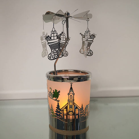 Rotary Tea Light Carousel Angel Votive Candle Holders Spinning Tealight Holders Christmas Decoration for Home Tabel Centrepieces Gift for Wedding Wife Kids Birthday(Boots)