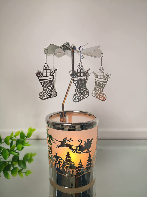 Rotary Tea Light Carousel Angel Votive Candle Holders Spinning Tealight Holders Christmas Decoration for Home Tabel Centrepieces Gift for Wedding Wife Kids Birthday(Boots)