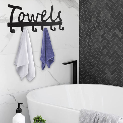 Bathroom Towel Rack, Rustproof, Towel Racks for Bathroom, Wall Mount Space Saving and Easy to Install -Sturdy Towel Hooks -The Perfect Addition to Your Bathroom Decor Convenient Towel Holder, Black