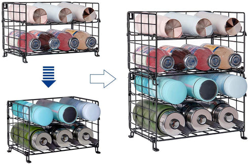 X-cosrack Adjustable Water Bottle Organizer,4-Tier Wall-Mounted Water Bottle Holder, Stackable Water Bottle Storage Rack for Kitchen Countertops,Pantry, Cabinet,Black(Patent Pending)