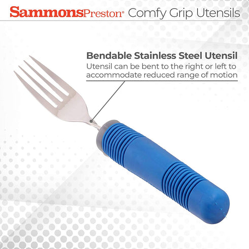 Sammons Preston 41954 Comfy Grip Fork, Stainless Steel Bendable with Rubber Handle, Comfortable and Easy to Hold Silverware with Good Grips for Weak Grasp,Adaptive Fork for Mealtime Eating,Flatware