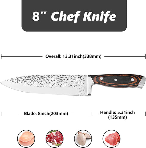 VVXX 8" Chef Viking Knife Sharp Meat Cleaver Knife Fillet Knife Boning Knife Valentine Gift for Lover Full Tang Hand-Hammered Ergonomic Handle Chopping Knife with Gift Box in Home Kitchen & Restaurant
