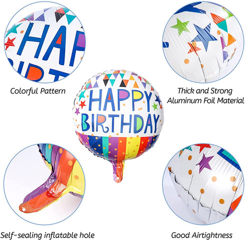 Sharlity Happy Birthday Foil Mylar Helium Balloon, 18" Round Foil Balloon, Pack of 30