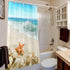 Beach Shower Curtain Washable, Seashells Starfish Conch Waves Ocean Bath Curtains, Blue Fabric Waterproof Bathroom Curtain Set with Hooks