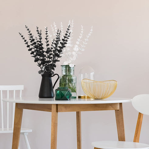 Artificial Eucalyptus Stem Faux Eucalyptus Branches Farmhouse Silver Dollar Eucalyptuses Leaf Bouquet for Shower Wedding Party Table Centerpiece 14.1 Inch (Black,30 Pieces)