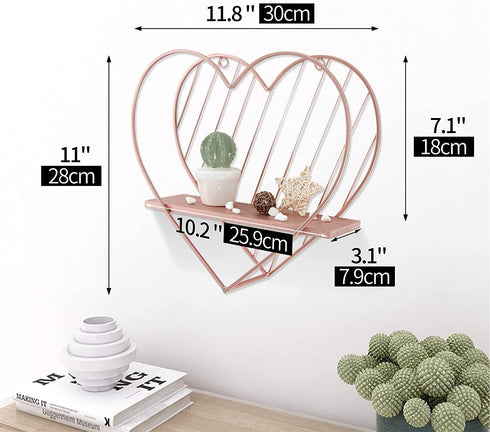 Afuly Rose Gold Floating Shelves Small Wall Shelf Wall Mounted Metal Heart Design Storage Romantic Love Shelf Bedroom Kitchen Bathroom Unique Cute Nursery Room Decor