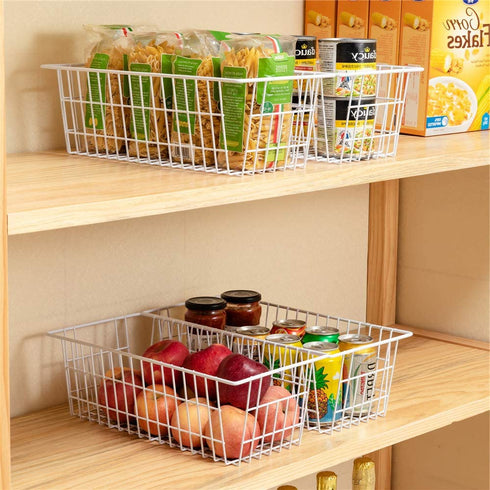 SANNO Farmhouse Wire Storage Baskets freezer Storage bins and Baskets Bins Large Organizer Bins Basket for Kitchen Cabinets, Pantry, Bathroom, Laundry Room,Kitchen, Closets, Garage-white