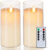 5plots 3? x 6? Ivory Flickering Flameless Candles with Clear Shell, Unbreakable Glass Battery Operated Plexiglass LED Pillar Radiance Candles with Remote Control and Timer