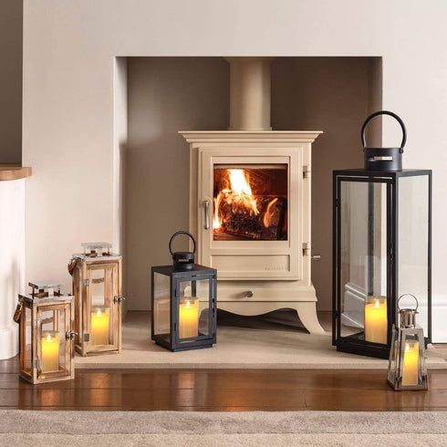 5plots 3? x 6? Ivory Flickering Flameless Candles with Clear Shell, Unbreakable Glass Battery Operated Plexiglass LED Pillar Radiance Candles with Remote Control and Timer