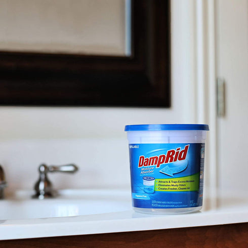 DampRid Refillable Moisture Absorber, 10.5 oz. Cups, 4 Pack, Fragrance Free, Traps Moisture for Fresher, Cleaner Air, No Electricity Required, Lasts Up To 60 Days