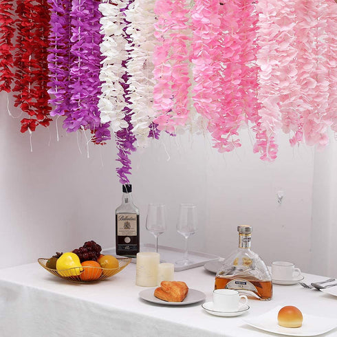Hawesome 33Ft Artificial Flowers Red Hydrangea Garlands Silk Wisteria Vines Home Decor Party Wedding Garden Decoration Pack of 10 (Red)