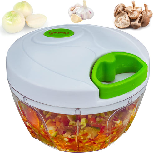 Brieftons Manual Food Chopper, Compact & Powerful Hand Held Pull Vegetable Chopper Blender to Chop Fruits, Vegetables, Herbs, Onions, Garlics for Salsa, Salad, Pesto, Coleslaw, Puree, Indian Cooking