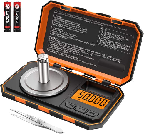 (Upgraded) Professional Digital Milligram Scale, 50g Max High Precision Pocket Sized Jewelry Scale, Electronic Smart Scale with 50g calibration weight (Battery/Tweezers Included)