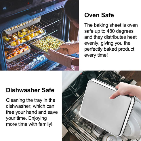 Baking Sheet Set of 2 Packs, Zacfton 10.4 Inch 12.4 Inch Cookie Sheets Baking Pans Stainless Steel Bakeware Set of 2, Toaster Oven Pan Non-toxic & Superior Mirror Finish, Easy Clean & Dishwasher Safe