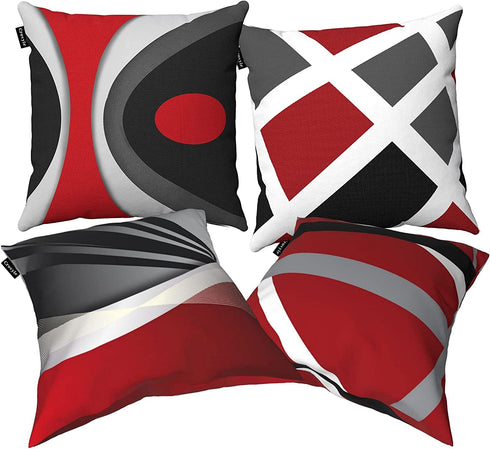 Set of 4 Couch Pillow Covers 18x18 Modern Geometry Decorative Throw Pillow Covers, Cushion Case, Pillowcase for Living Room Sofa, Bedroom, Chair, Car (Red, 18" x 18")