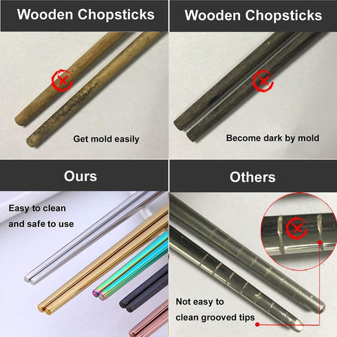 Dtdepth Stainless Steel Chopsticks - 5 Pairs 9.06inch Multicolor Reusable Dishwasher Safe Metal Chopsticks - Square Lightweight Non Slip Flat Chop Sticks - Easy to Use and Clean (No Color Fading)