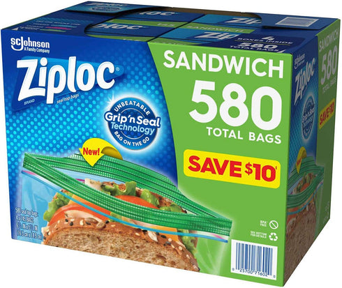 Ziploc Easy Open Tabs Sandwich Bags 580, 145 Count (Pack of 4)